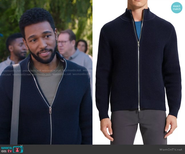 Theory Gary Full Zip Sweater worn by Winston Ndugu (Anthony Hill ) on Greys Anatomy