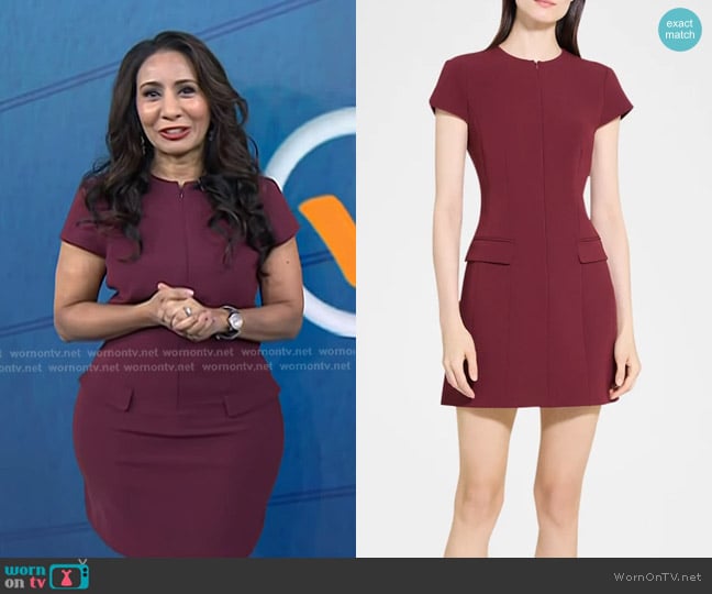 Theory Tailored Zip-Front Mini Dress in Grenache worn by Dr. Taz Bhatia on Today