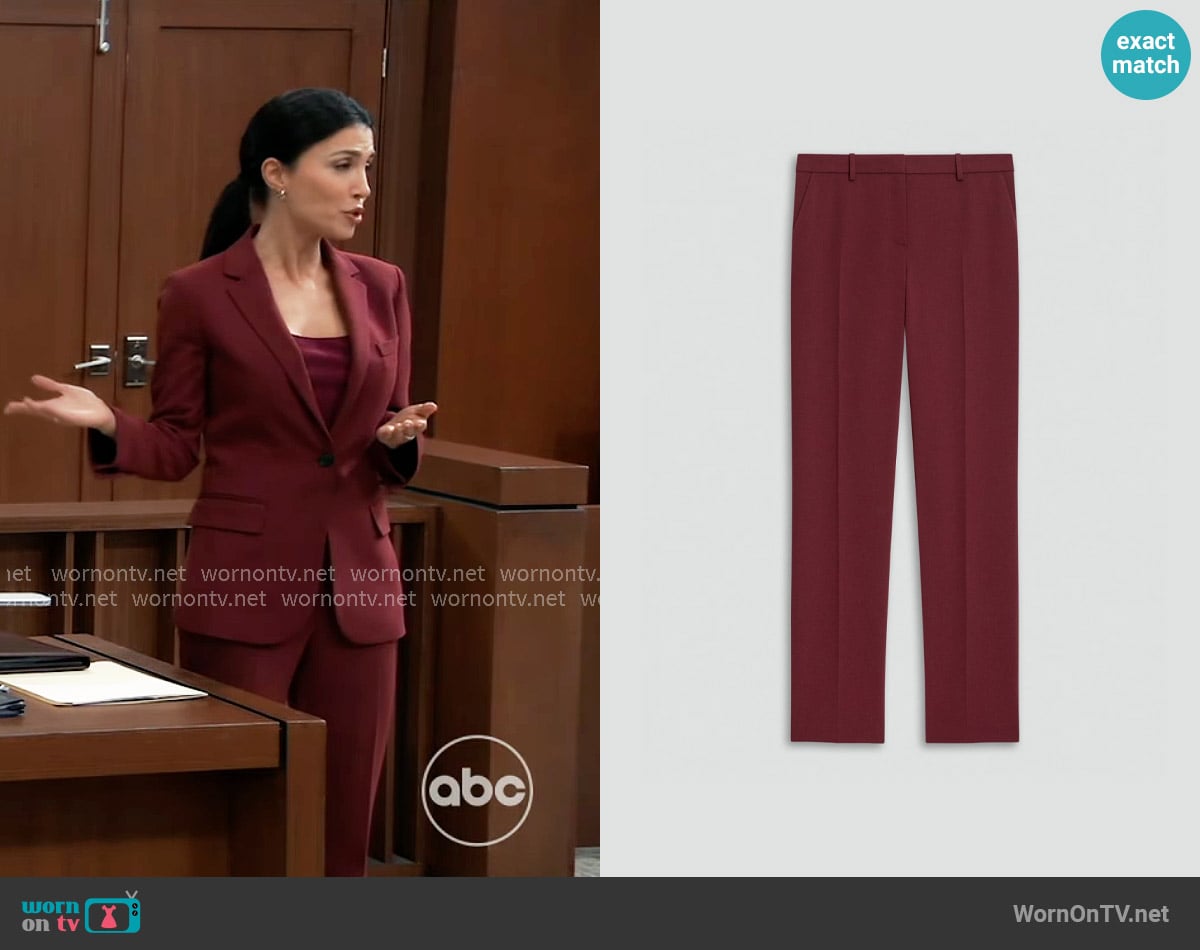 Theory Treeca Full Length Pant in Admiral Crepe in Grenache worn by Justine Turner (Nazneen Contractor) on General Hospital