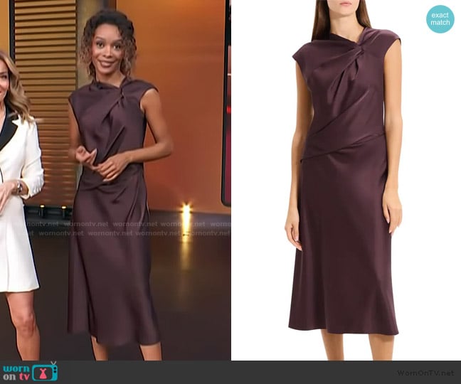Theory Twist Bodice Satin Midi Dress worn by Zuri Hall on Access Hollywood