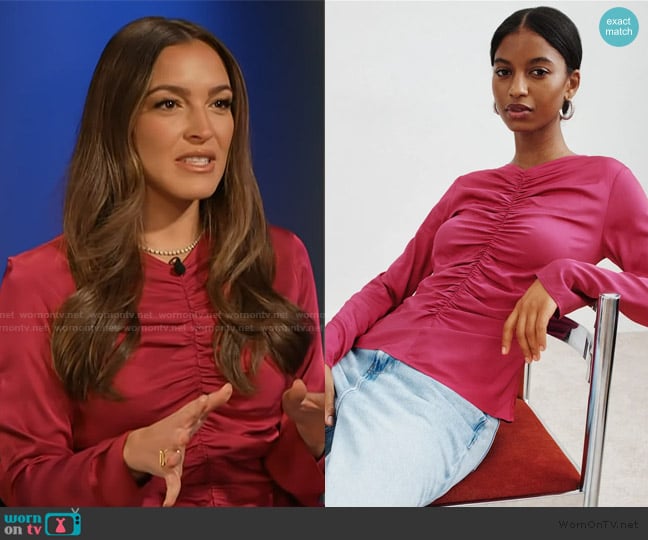 Third Form Allure Gathered Long Sleeve Blouse worn by Emily Orozco on Access Hollywood