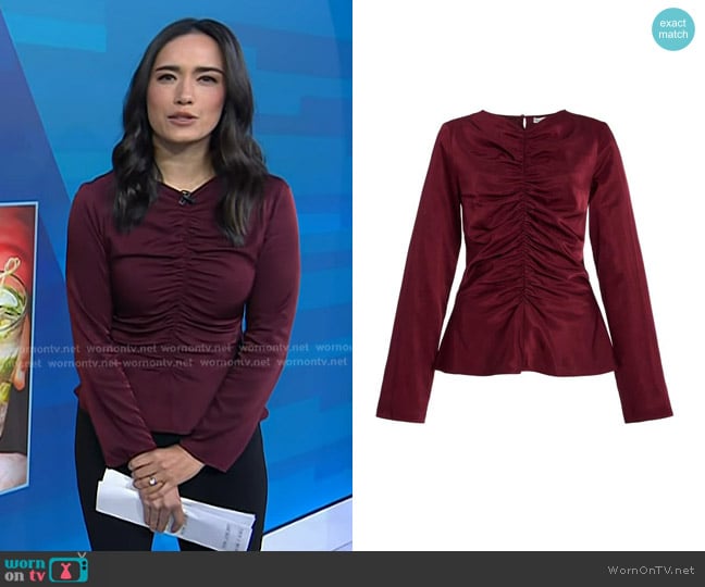 Third Form Allure Gathered Top in Burgundy worn by Emilie Ikeda on Today