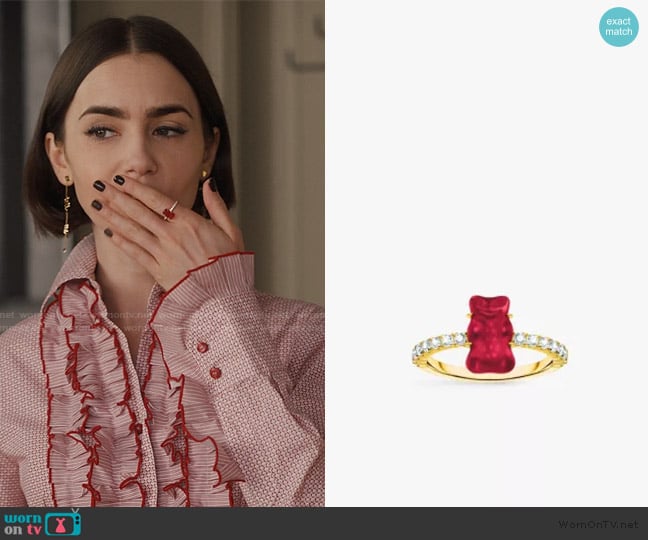 Thomas Sabo x HARIBO 18ct yellow gold-plated sterling silver and zirconia ring worn by Emily Cooper (Lily Collins) on Emily in Paris