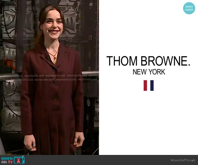 Thome Browne Super 120's Twill Sporcoat Pleated Mini Dress in Red worn by Kiernan Shipka on Today