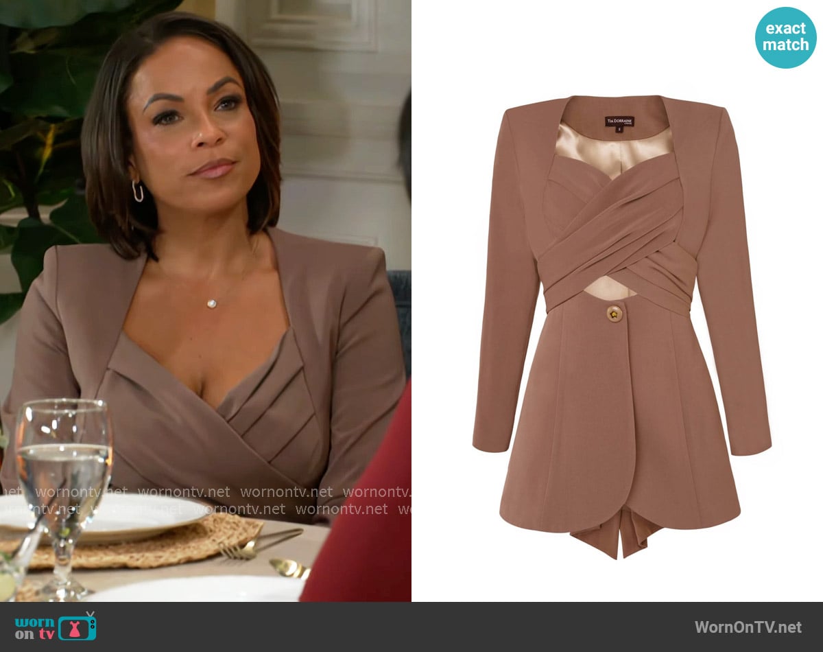 Tia Dorraine Sandstorm Cross Wrap Statement Blazer worn by Nicole Dupree Richardson (Daphnee Duplaix) on Beyond the Gates