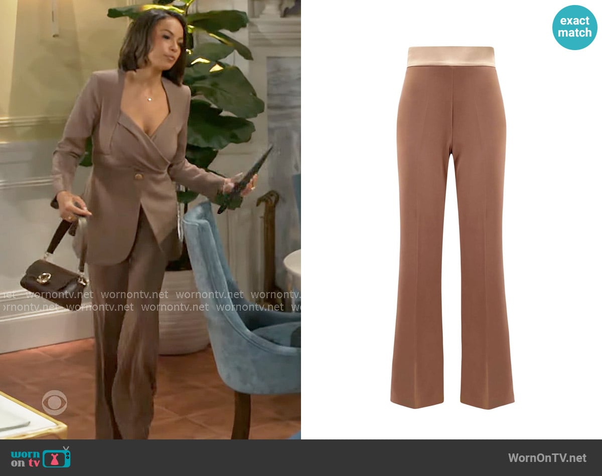 Tia Dorraine Sandstorm Satin Waistband Flared Trousers worn by Nicole Dupree Richardson (Daphnee Duplaix) on Beyond the Gates