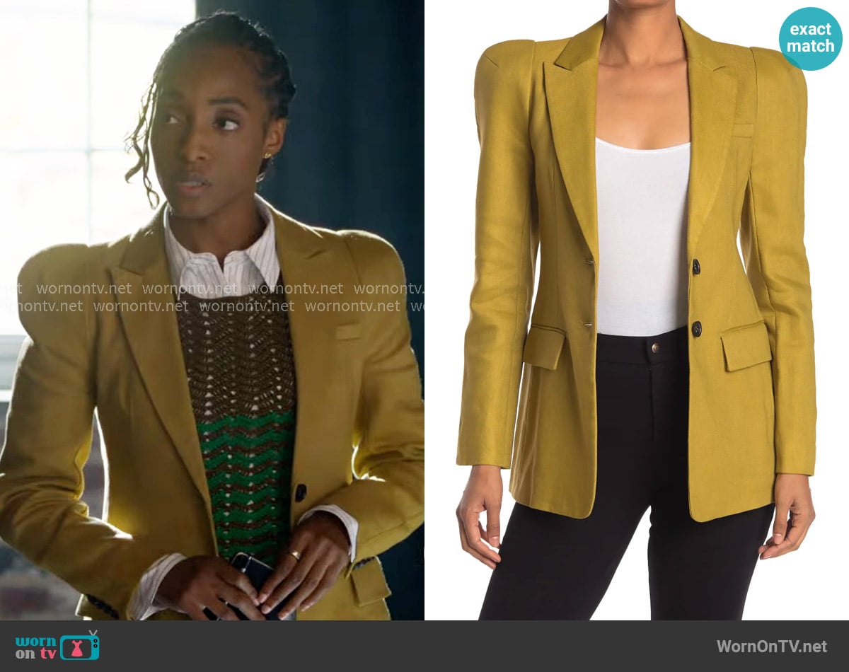Tibi Bonded Wesson Linen Sculpted Blazer In Tan Ochre worn by Faith Mitchell (Iantha Richardson) on Will Trent