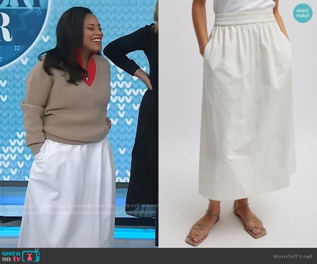 Tibi Nylon Pull On Full Skirt in White worn by Sheinelle Jones on Today