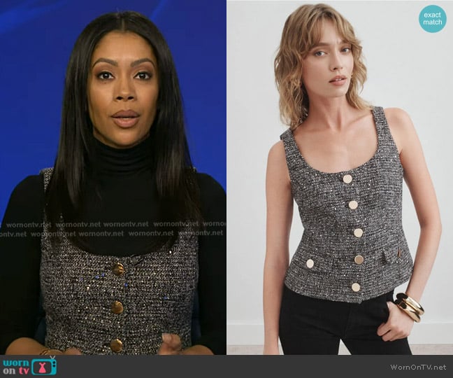 Toccin Button Front Scoop Neck Top worn by Shirleen Allicot on Good Morning America