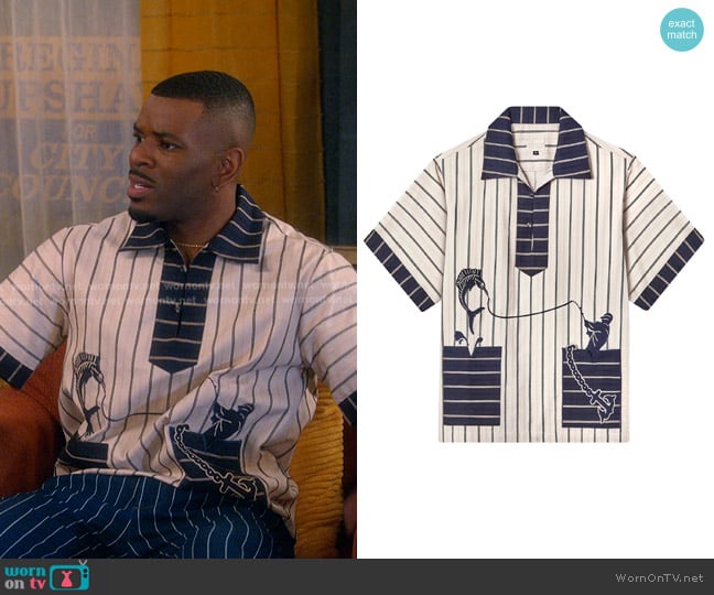 Tombolo Stripe Tease Pop-Over worn by Bernard Upshaw Jr (Jermelle Simon-Jones) on The Upshaws