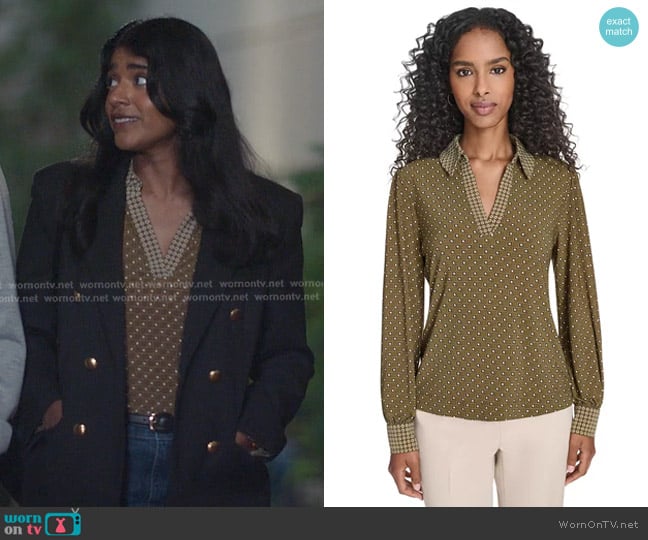 Tommy Hilfiger Foulard Johnn Collar Top worn by Kavita Mohanty (Anita Kalathara) on Greys Anatomy