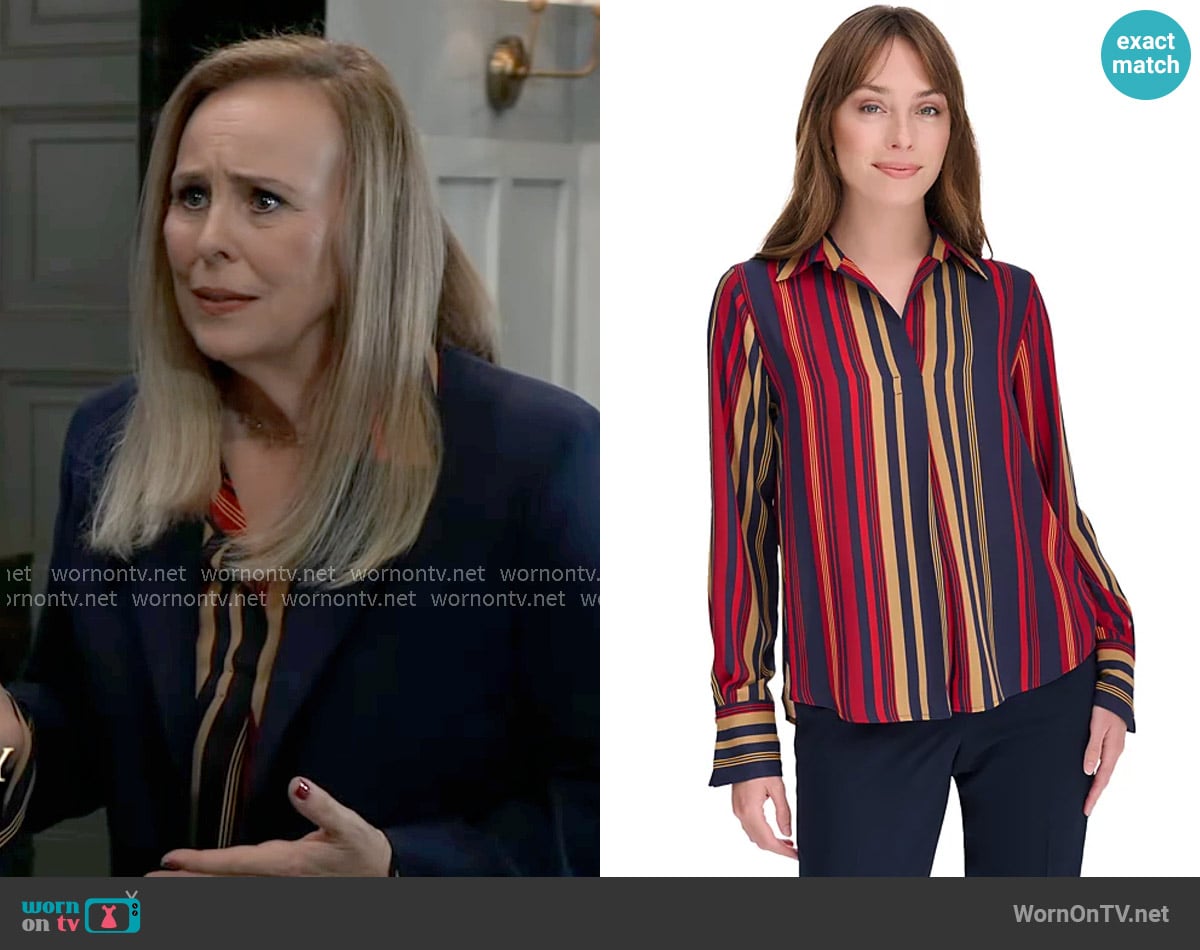 Tommy Hilfiger Printed Collared Long-Sleeve Top worn by Laura Collins (Genie Francis) on General Hospital