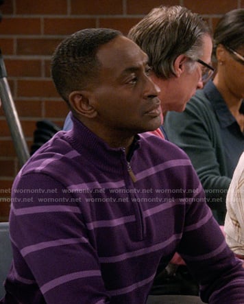 Tony’s purple stripe sweater on The Upshaws