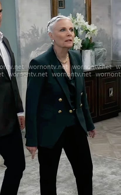 Tracy’s green blazer with gold buttons on General Hospital