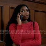 Trina’s dark pink ribbed sweater on General Hospital