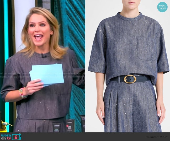 TWP Ex T Sequined Denim Top worn by Sara Haines on The View