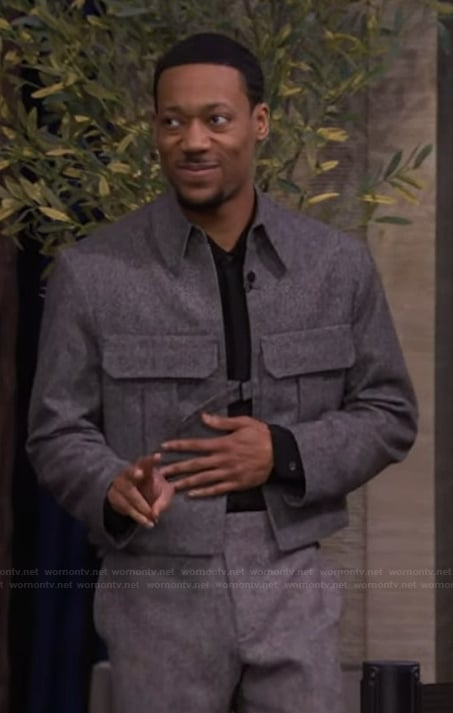 Tyler James Williams’s gray jacket and pants on Live with Kelly and Mark