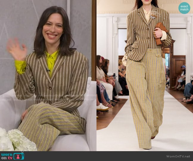 Ulla Johnson Matteo Striped Cotton-Blend Jacket worn by Rebecca Hall on Good Morning America