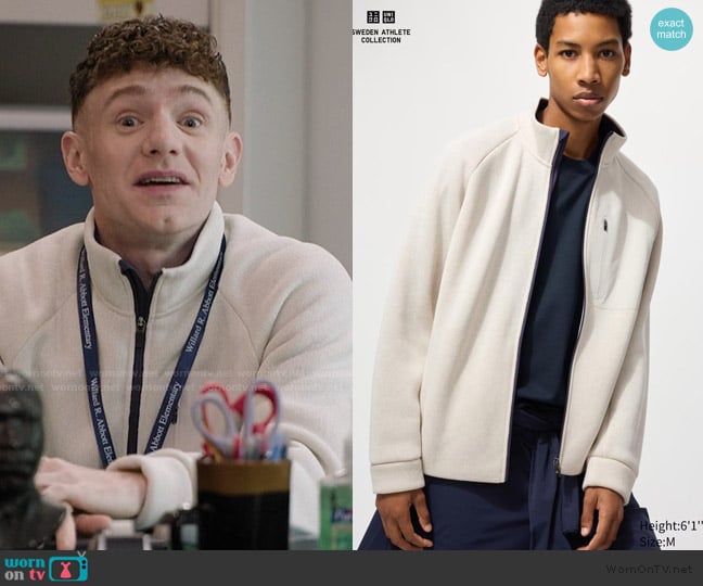 Uni Qlo Knitted Fleece Full-Zip Jacket worn by Jacob Hill (Chris Perfetti) on Abbott Elementary