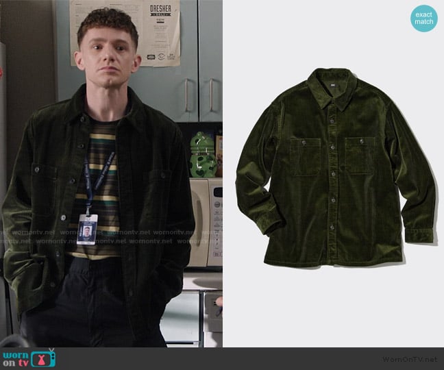 Uniqlo Corduroy Work Long-Sleeve Shirt worn by Jacob Hill (Chris Perfetti) on Abbott Elementary