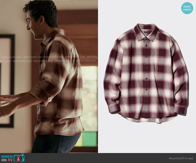 Uniqlo Flannel Shirt in 16 Red worn by Ravi Panikkar (Anirudh Pisharody) on 9-1-1
