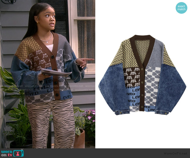 Unknown Japanese Brand Knitted Cardigan worn by Aaliyah Upshaw (Khali Spraggins) on The Upshaws