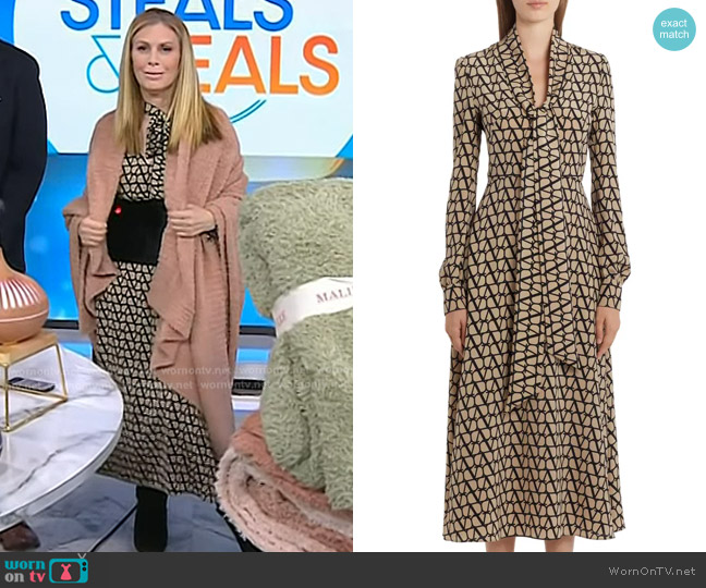 Valentino Garavani VLOGO Long Sleeve Tie Neck Silk Dress worn by Jill Martin on Today