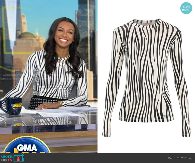 Valentino Garavani Zebra Print Viscose Top worn by Malika Andrews on Good Morning America