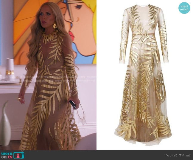 Valentino Metallic Leaf Maxi Dress worn by Rachel Zoe on The Real Housewives of Beverly Hills