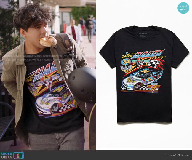 Van Halen Racing T-Shirt in Black worn by Lucas Adams (Niko Terho) on Greys Anatomy