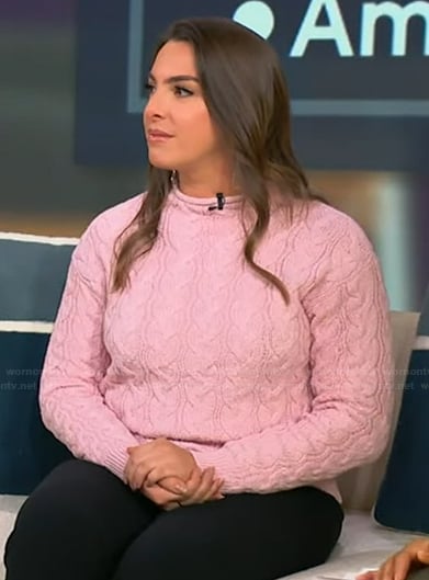 Vanessa's pink cable knit sweater on Tamron Hall Show
