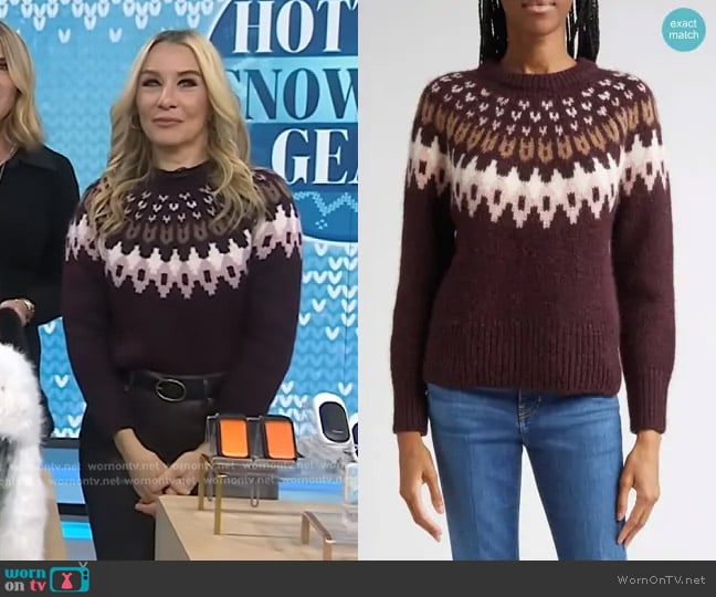 Veronica Beard Anne Fair Isle Alpaca Blend Sweater in Raisin Multi worn by Chassie Post on Today