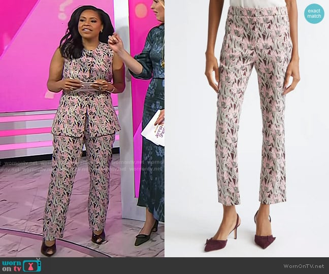 Veronica Beard Arte Crop Pants in Raisin Multi worn by Sheinelle Jones on Today
