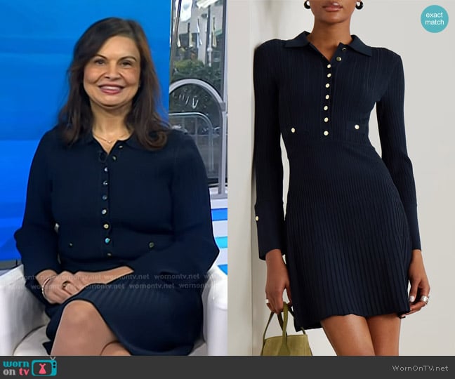 Veronica Beard Lauper Knit Mini Dress in Navy worn by Gretel Schueller on Today