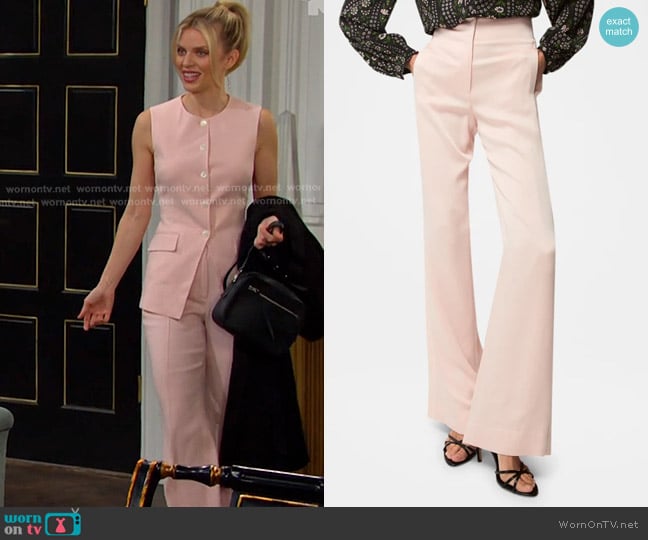 Veronica Beard Ronin High-Rise Pants in Pink Shell worn by Catherina Greene (AnnaLynne McCord) on Days of our Lives