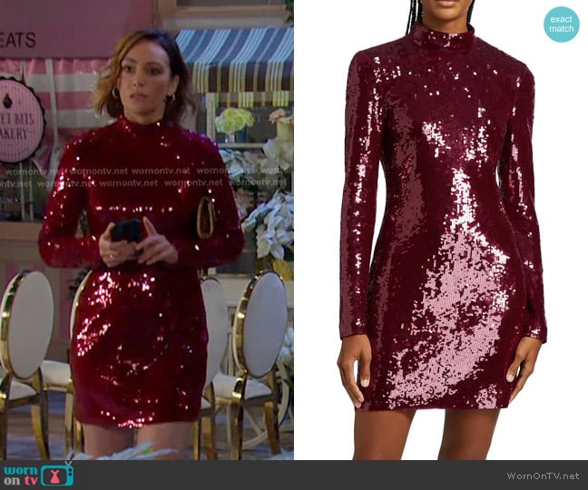 Veronica Beard Sylee Sequined Minidress in Wine worn by Gwen Rizczech (Emily O'Brien) on Days of our Lives