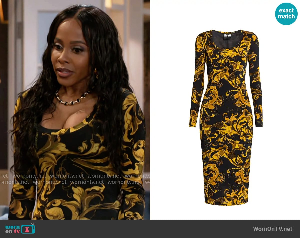 Versace Jeans Couture Organzino PR Barocco Dress worn by Hayley Lawson (Marquita Goings) on Beyond the Gates