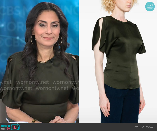 Victoria Beckham Draped-sleeve Blouse worn by Dr. Celine Gounder on CBS Mornings