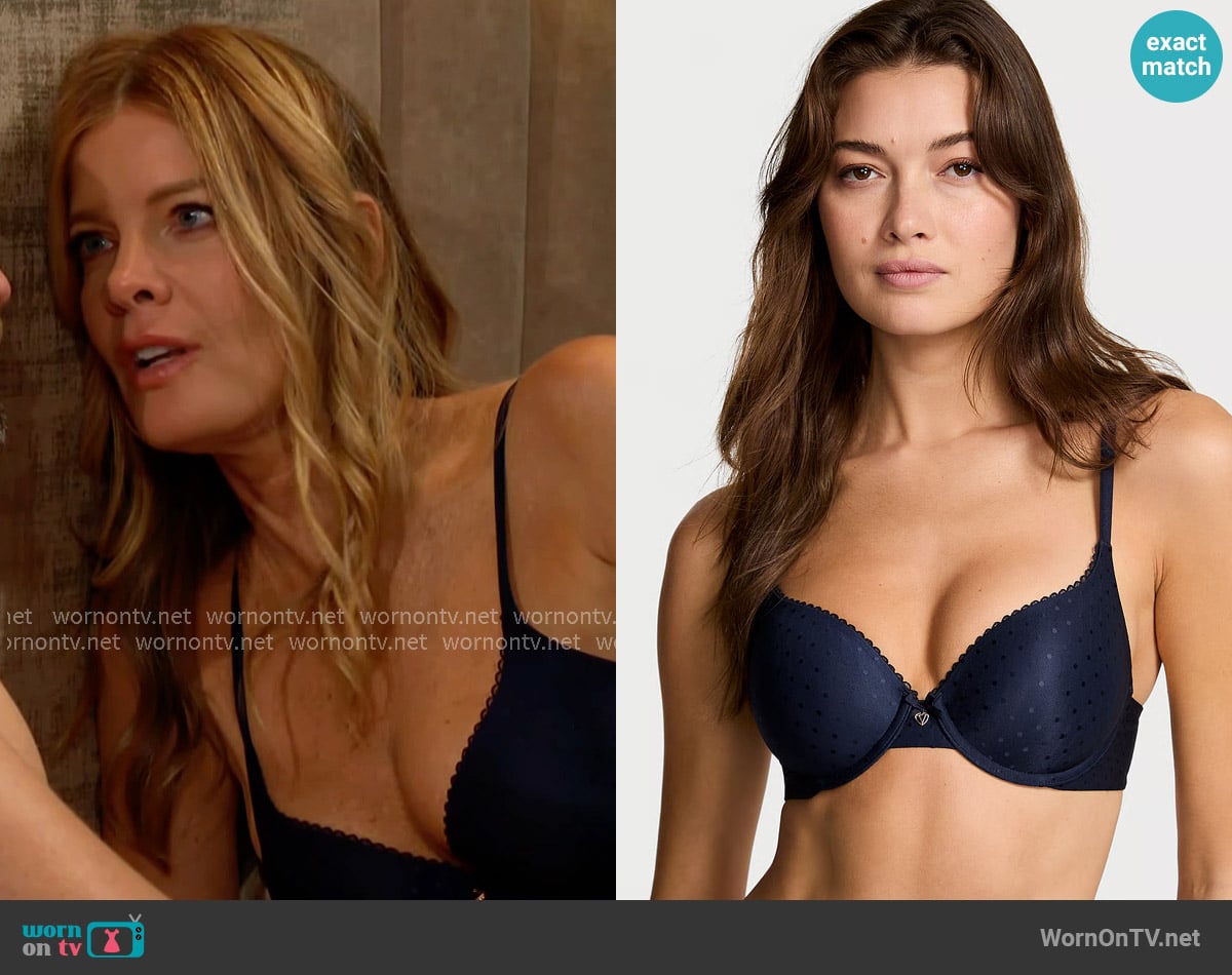 Victorias Secret Perfect Shape Push Up Bra in Noir Navy worn by Phyllis Summers (Michelle Stafford) on The Young and the Restless
