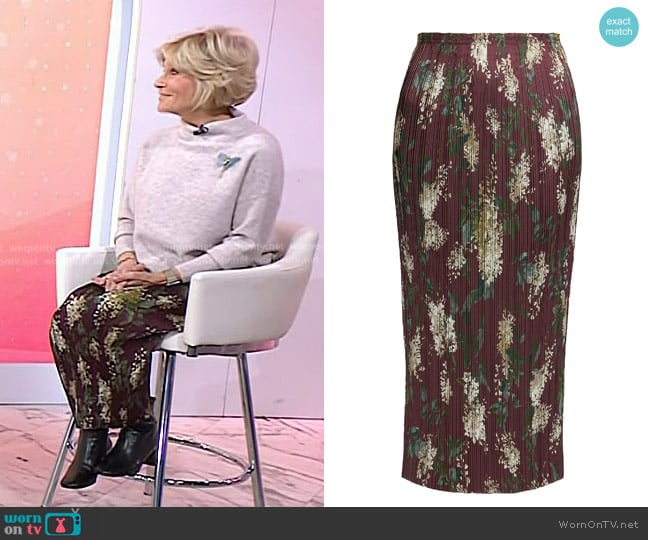Vince Lilac Print Micro-Pleated Midi-Skirt in Dark Bordeaux worn by Dale Atkins on Today