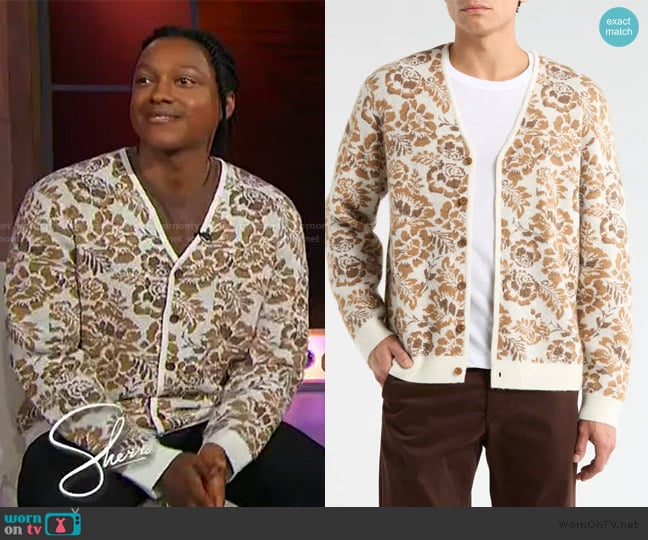 Wax London Alban Floral Jacquard Cardigan worn by Josh Johnson on Sherri