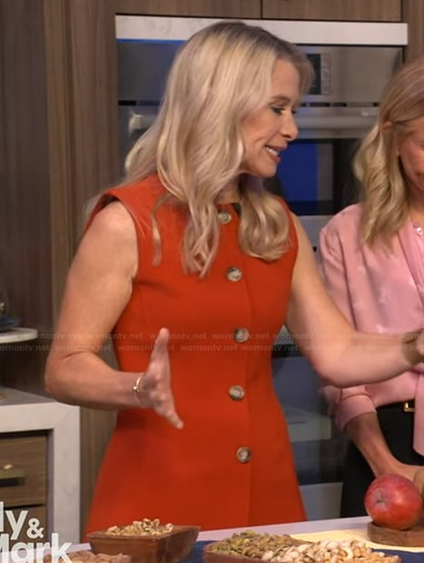 Wendy Bazilian's orange button down vest on Live with Kelly and Mark