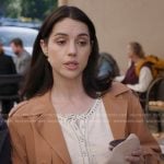 Jules’ white henley top and orange cropped trench jacket on Greys Anatomy