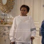 Lucretia’s white oversized sweatshirt and sweatpants on The Upshaws