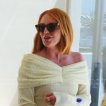 Whitney’s yellow off-shoulder knit dress on The Real Housewives of Salt Lake City