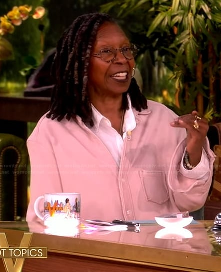 Whoopi's pink button down overshirt on The View