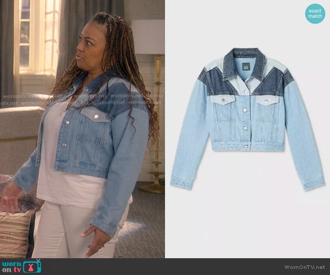 Wild Fable Patchwork Denim Jacket worn by Regina Upshaw (Kim Fields) on The Upshaws