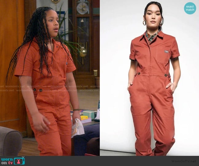 Wildfang Terra Cotta Coveralls worn by Maya Upshaw (Journey Christine) on The Upshaws