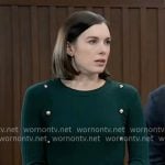 Willow’s green dress with gold button studs on General Hospital