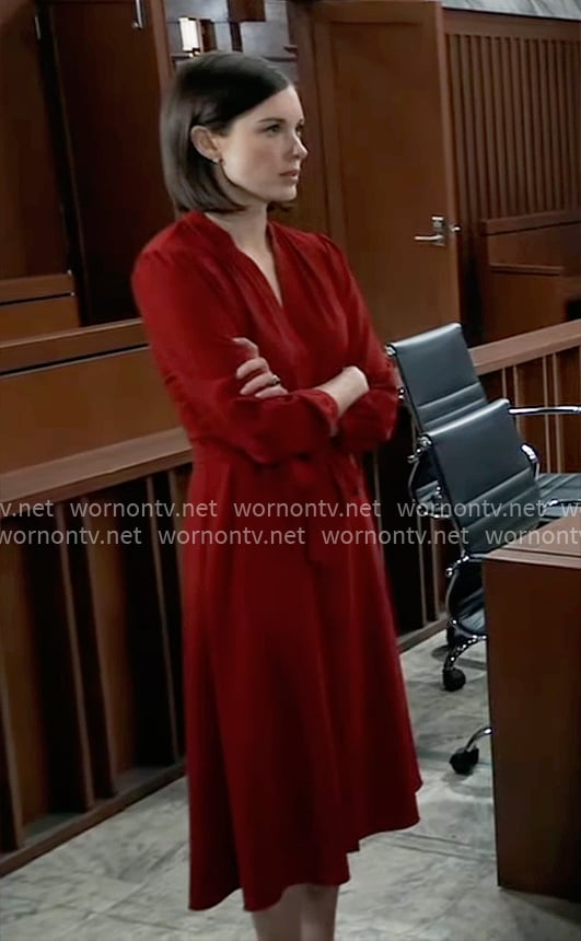 Willow’s red tie-waist midi dress on General Hospital